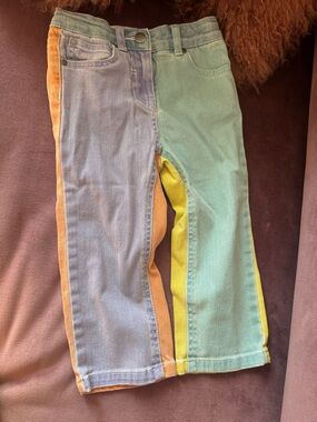 Stella McCartney Kids Two-Tone Colorblock Jeans in Blue, Green & Yellow